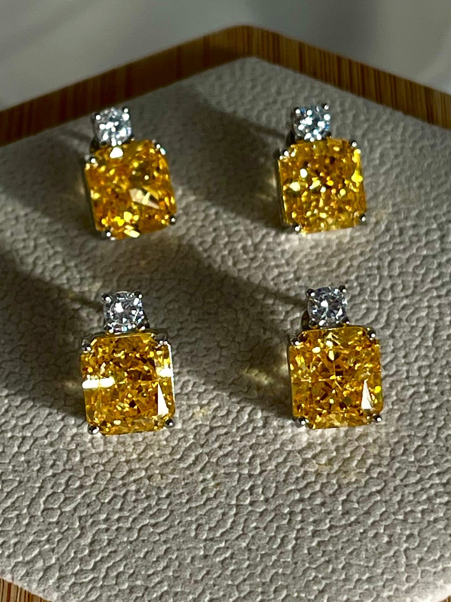 Radiant cut yellow Sapphire Stud